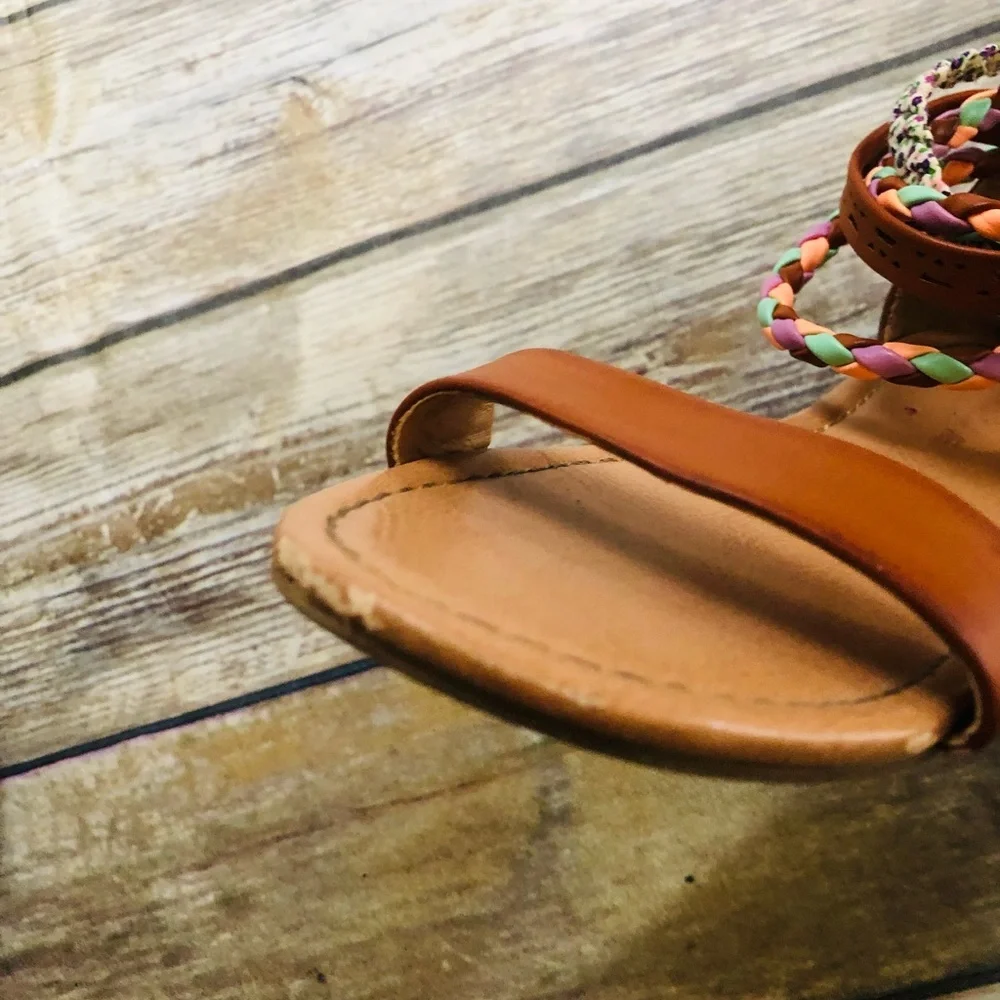 American Eagle Outfitters Brown Girls Braided Ankle Wrap Sandals